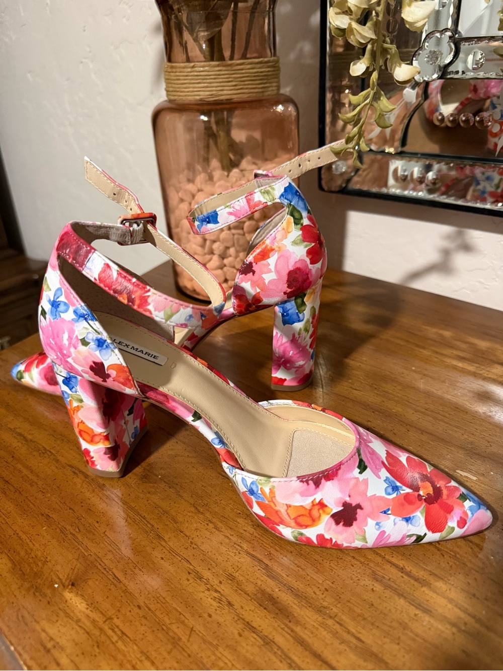 Alex Marie Multicolor Floral Block Heel Pumps